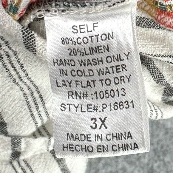 Savanna Jane Top Womens 3X Floral Embroidered Striped Flutter Sleeve Shirt Boho - Picture 13 of 13